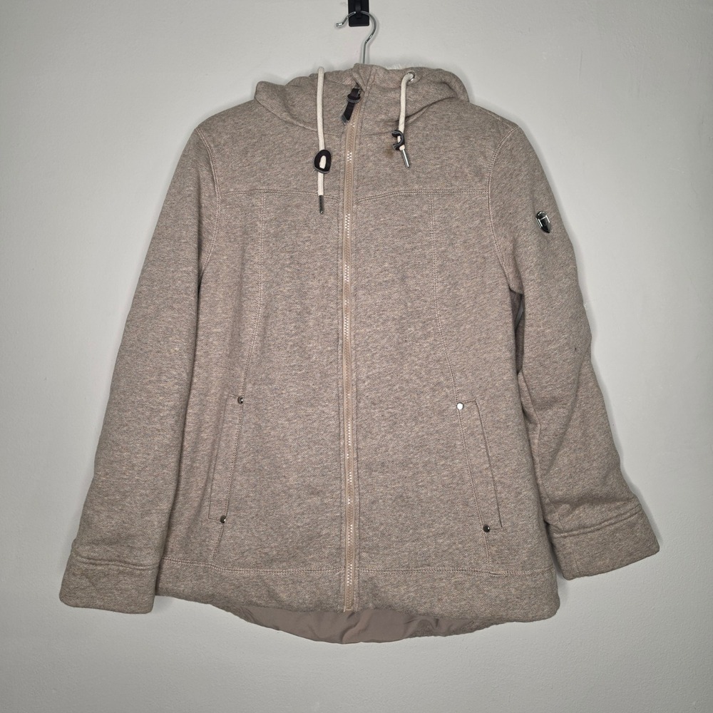 1 Madison Expedition Jacket Women M Tan Heritage Collection Hooded Faux Fur Trim